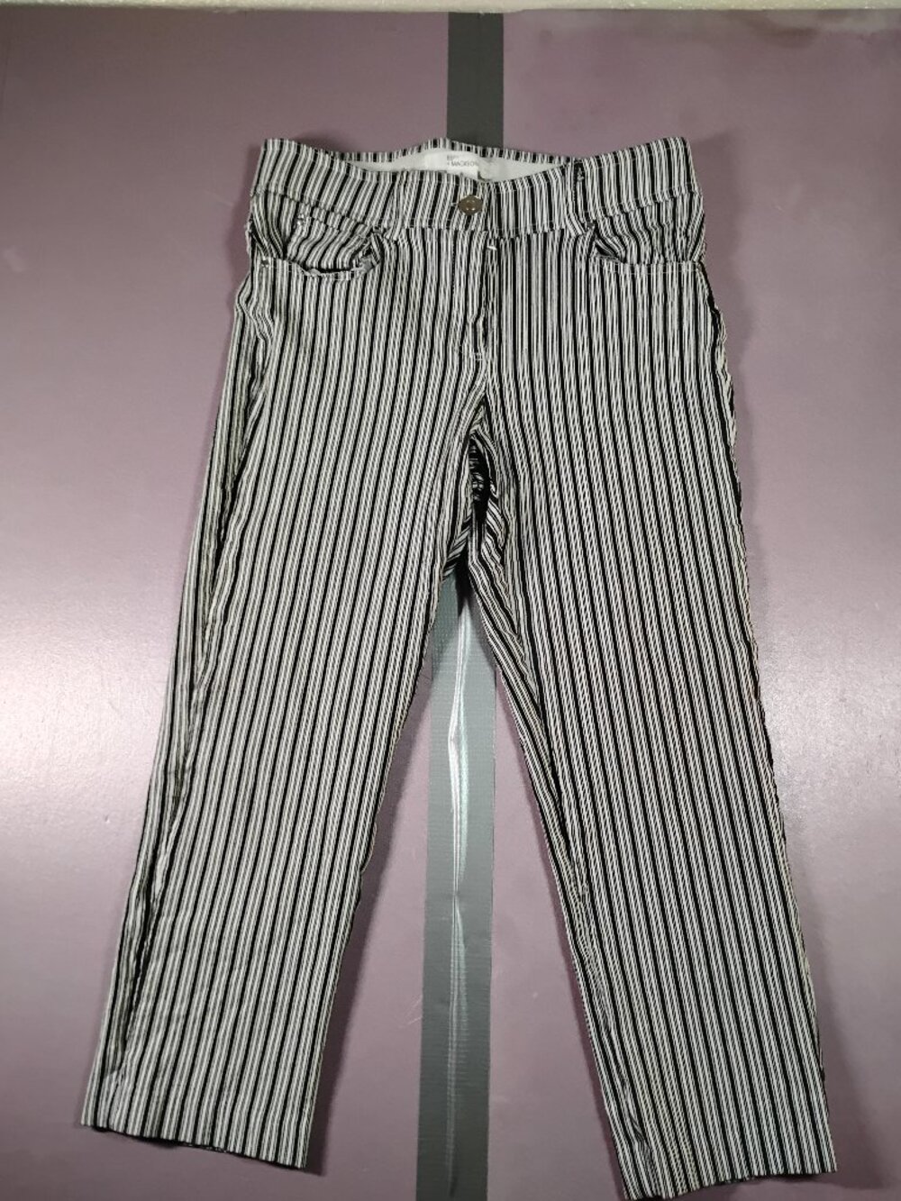 89th + Madison Womens Size 8 Black White Striped Pants Stretch Slim Fit Casual